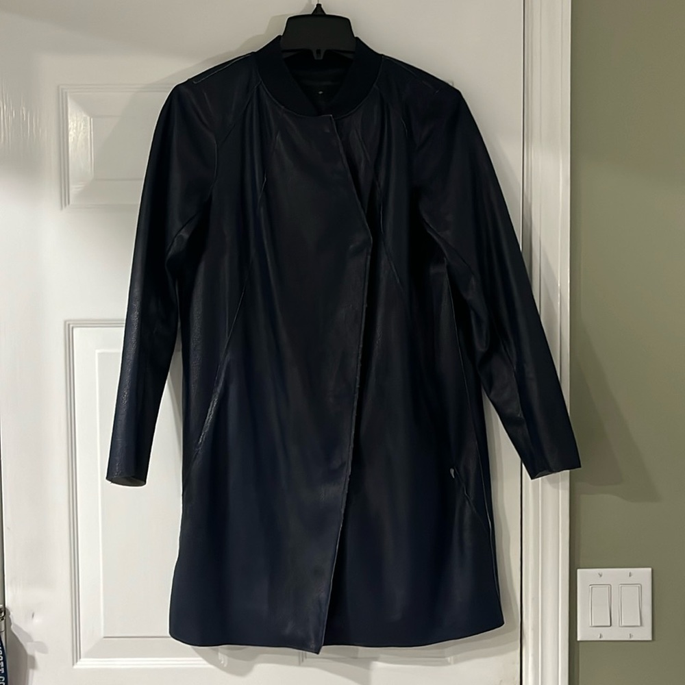 EUC Coster Copenhagen navy faux leather coat with snaps. Size 38 (M).
